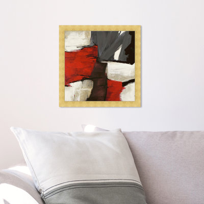Red And White Abstract Paint Shades Rustic Framed Art Print For Living Room
