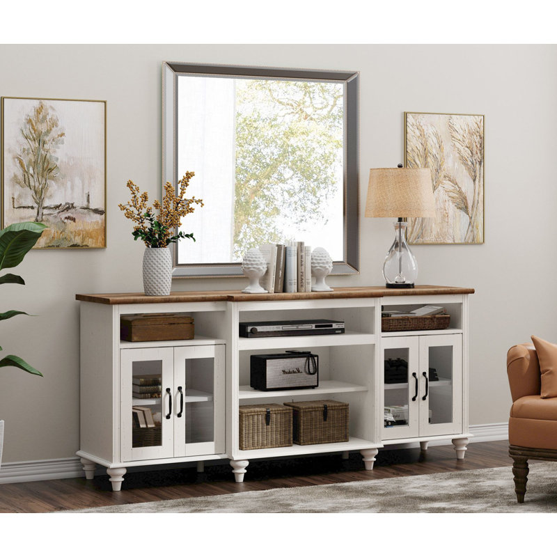 Meuble télé 69,8 po avec rangement Scarlett, Blanc/noyer
