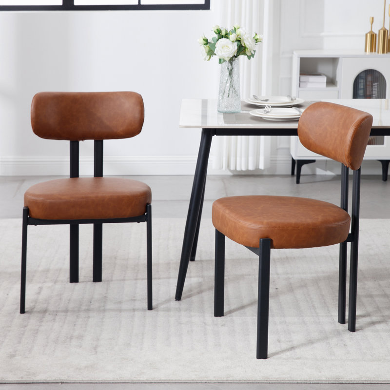 Maelynn Dining room chairs made of PU leather with metal legs, brown