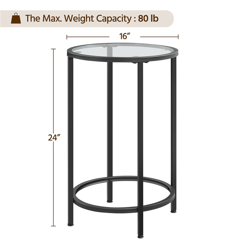 Table d'appoint ronde avec plateau en verre, Noir