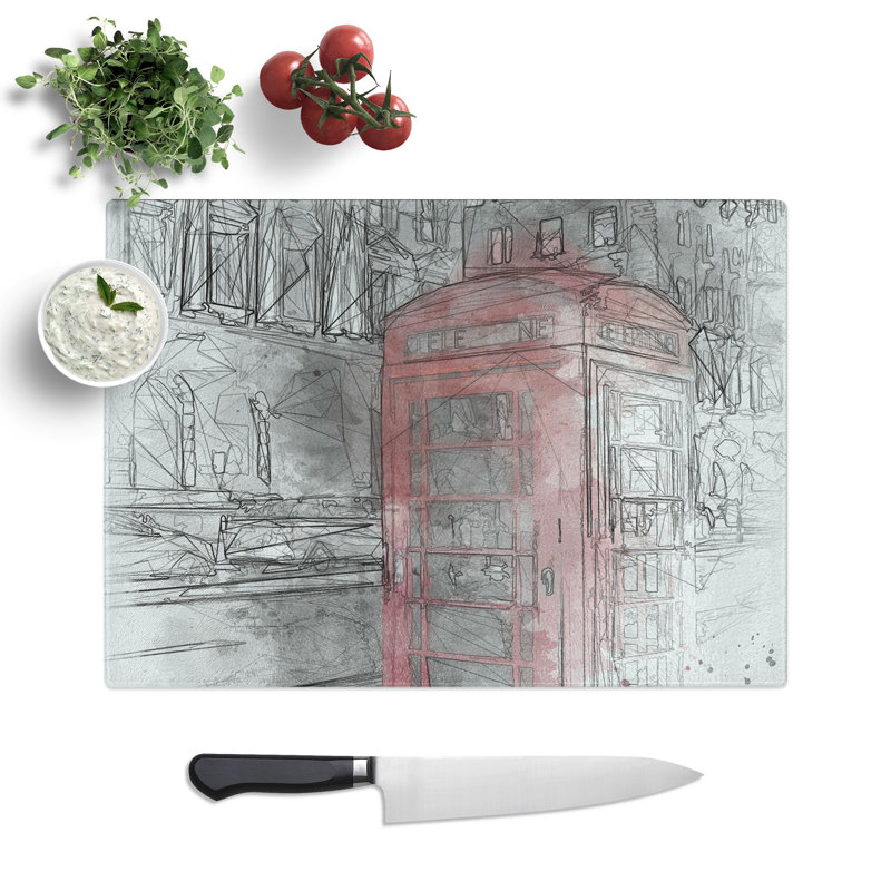 Telephone Box Sketch Chopping Board, 0.4cm H x 20cm W x 28.5cm L