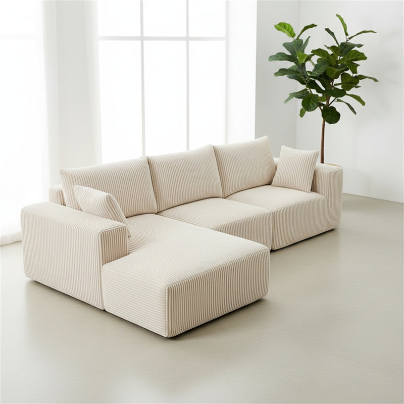 Canapé inclinable L, Velours côtelé beige