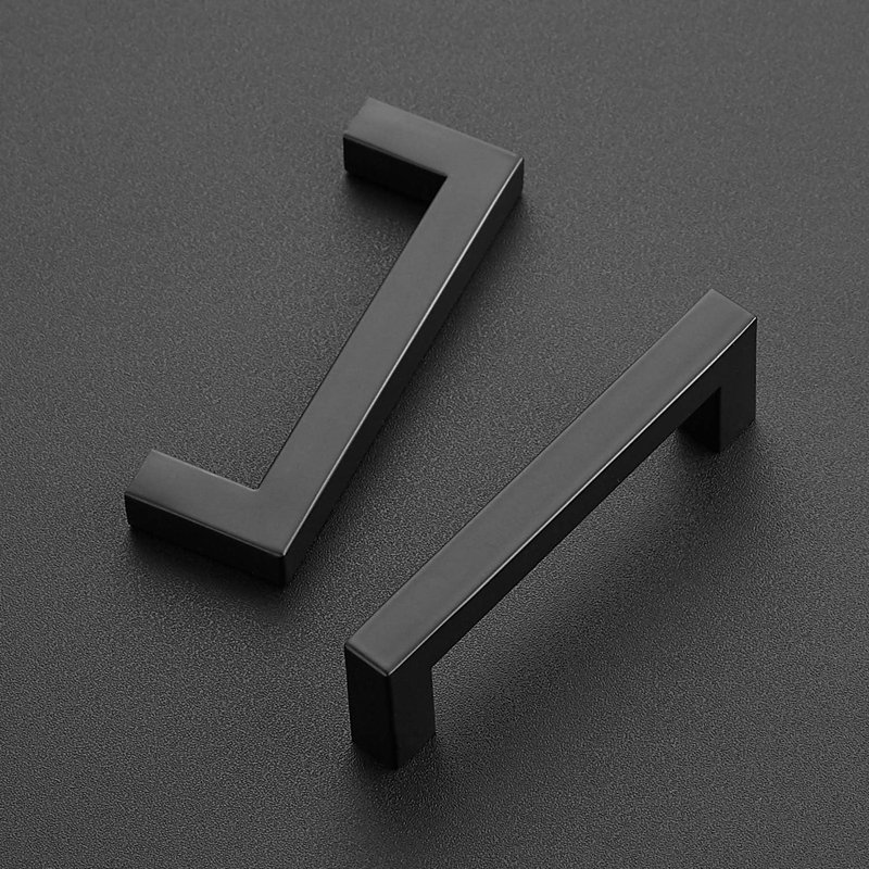 Matte Black Modern Square Bar Cabinet Pulls with Mounting Hardware