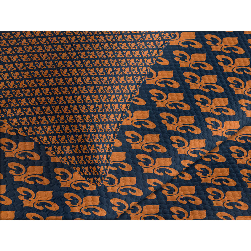 Ambensonne Fleur De Set Orange Indigo Orange, Queen Coverlet/Bedspread + 2 Pillow Shams