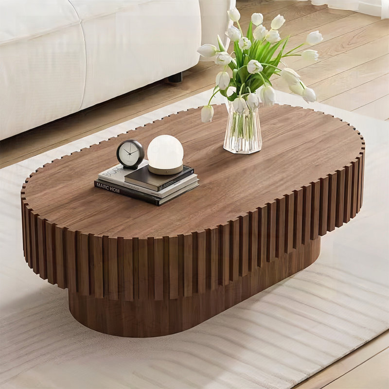 Table basse cannelée Mid Mid Century, Naturel