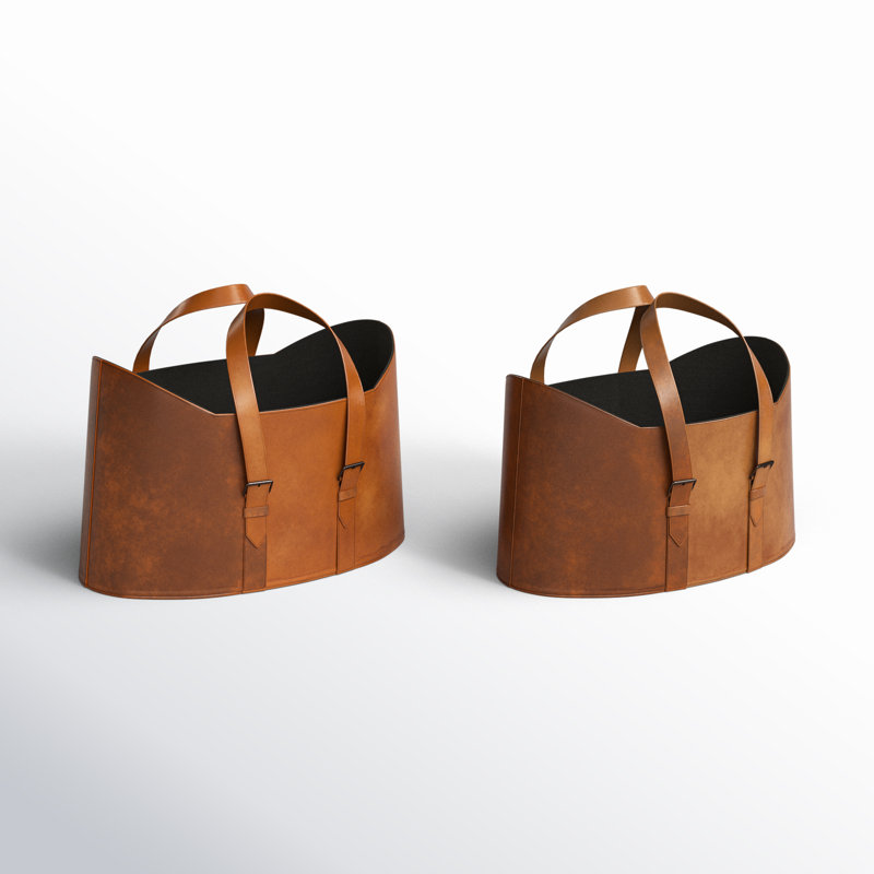 Leather Handmade Box Style Single Slot Magazine Holder with Detail Stitching and Curved Handles