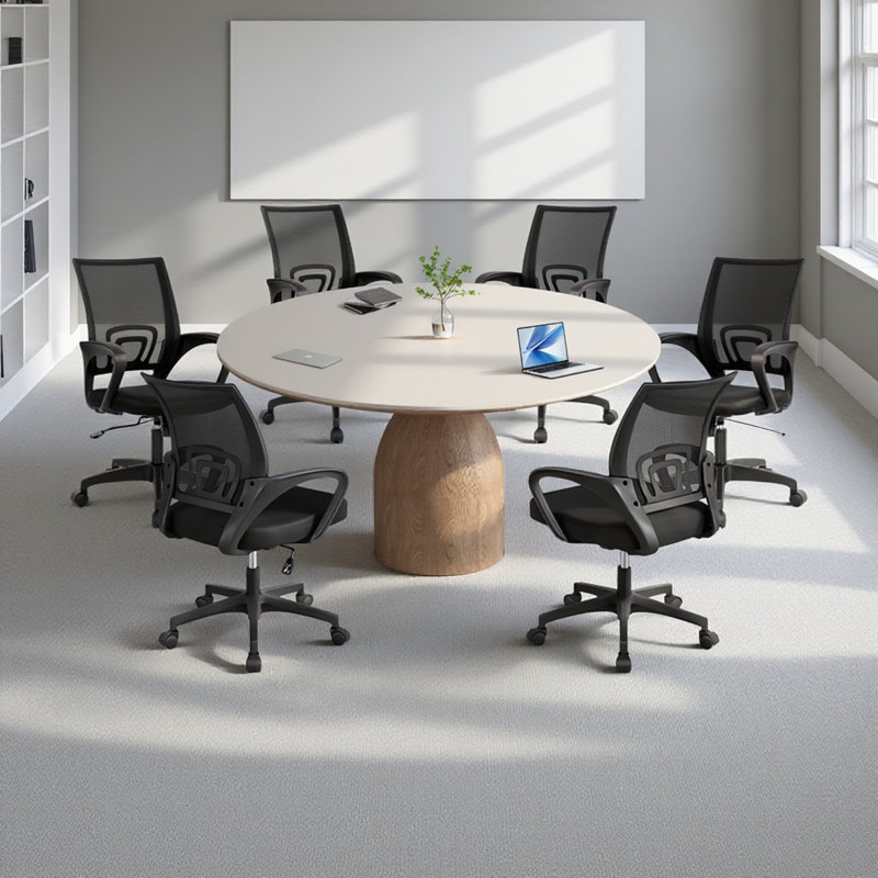 Ensemble de table de conférence et de chaises pour 6 personnes, bureau de conférence aspect pierre blanc