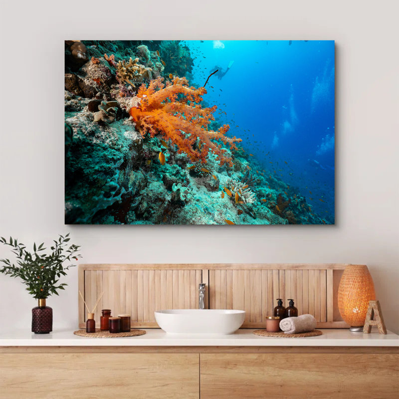 Orange Coral in a Reef, 12" H x 18" W