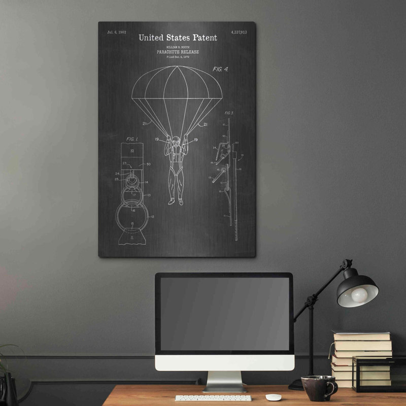 «Parachute Relâchement Blueprint Vernis Chalkboard», art mural en métal, H 36 po x l 24 po