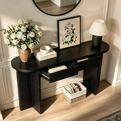 Console de 55 pouces avec 2 tiroirs de rangement cannelés pour le salon ou le couloir