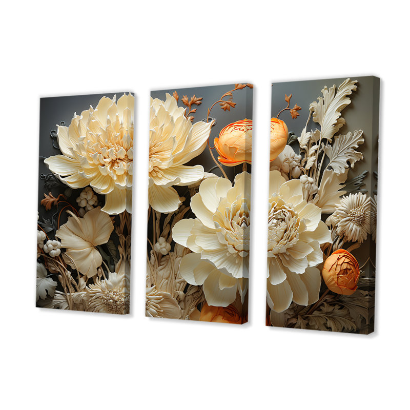 «Ivory Floral Intricacy - Flowers», ensemble de reproduction d'art mural, H 32 po x l 48 po x P 1 po