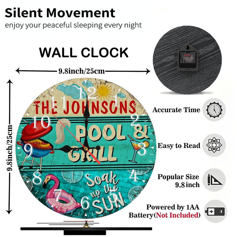 Horloge murale en bois 10 po, mouvement silencieux, à piles (piles AA non incluses), décor artistique, parfait pour les décorations