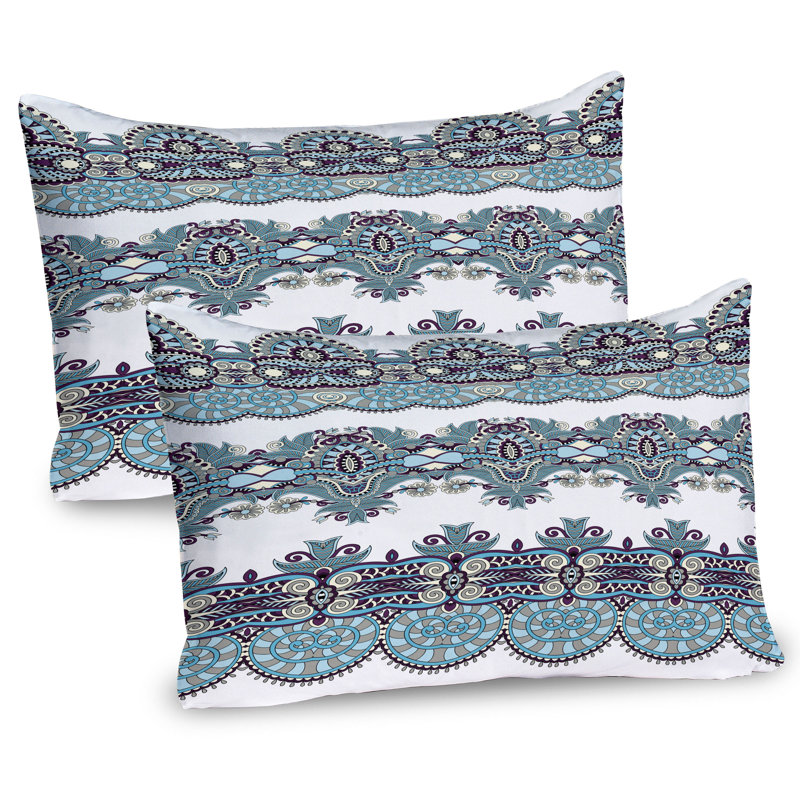 Ensemble de 2 taies décoratives à motif cachemire avec rayures bleues et blanches Ambesonne, H 20 po x l 26 po