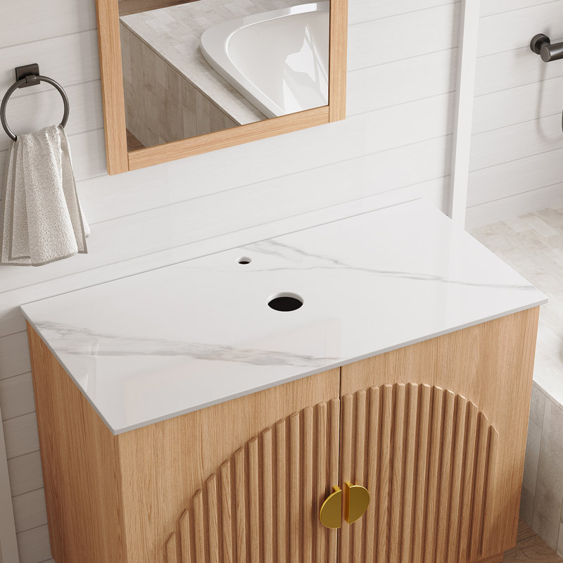 Meuble-lavabo sur pied 36 po en noyer avec comptoir, sans lavabo, Naturel, 36"