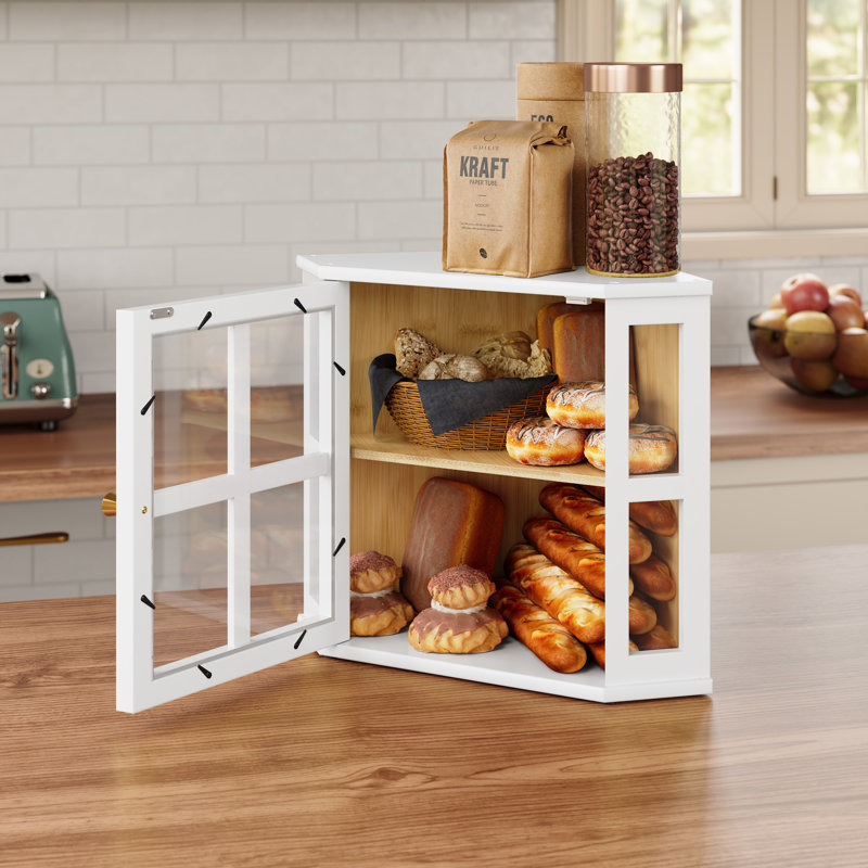 Armoire de rangement en bambou à double couche, boîte à pain de comptoir et organisateur polyvalent pour cuisine, garde-manger