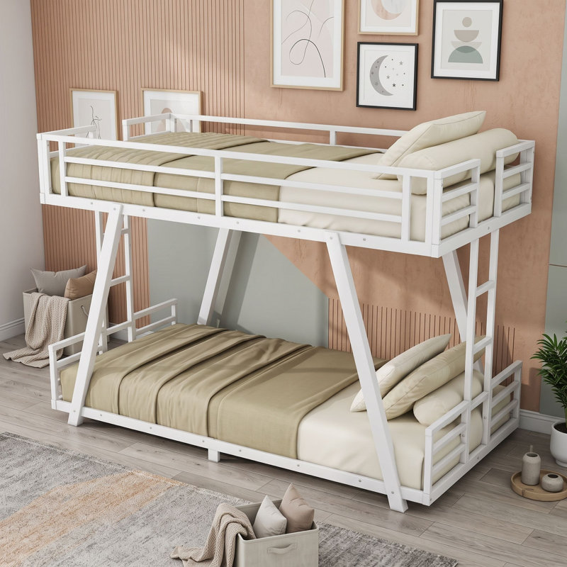 Lit superposé en métal avec 2 échelles latérales, Twin XL, Blanc