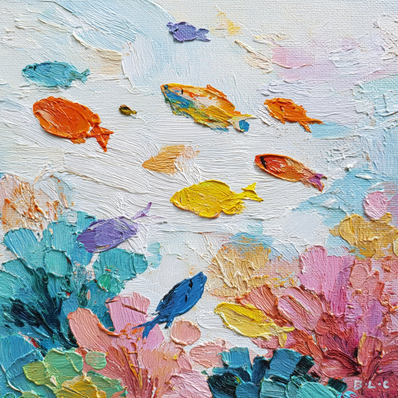 «Colorful Reef Fish II», art mural sur toile tendue, H 40 po x l 40 po