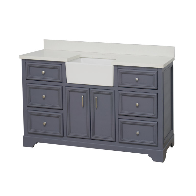 Ensemble de meuble-lavabo simple 60 po Emiliano, Gris poudre, Quartz