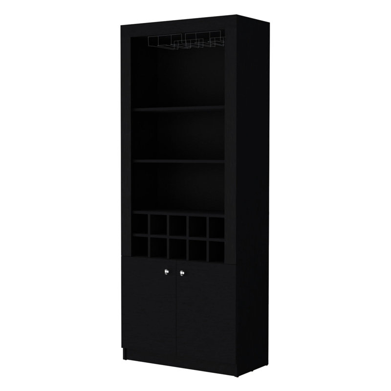 Armoire de bar noire avec un design réfléchi: 3 tablettes pour les articles, les tablettes à vin, s'adapte aux pièces compactes, rehausse l'attrait du rangement intelligent Organisation: accessoires pour boissons, rangement, espaces restreints, esthétique