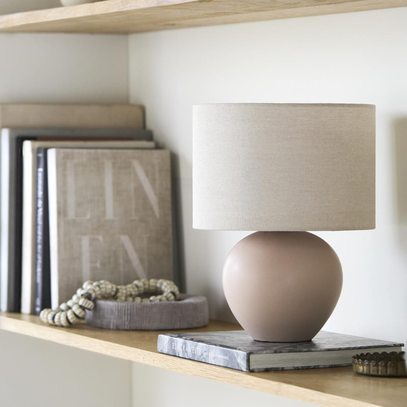 Lampe de table en céramique avec abat-jour tambour en lin , Corail