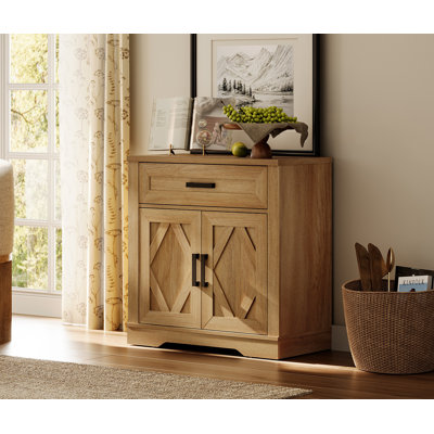 Farmhouse Buffet Cabinet With Storage, 31.5" W Wood Sideboard With Drawers & Doors, Modern Rustic Coffee Bar Cabinet, Accent Credenza For Kitchen Dining Room Living Room, Walnut Brown