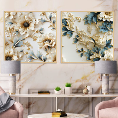 Ensemble de 2 collages ornementaux rétro style victorien III - Abstract Botanicals Square
