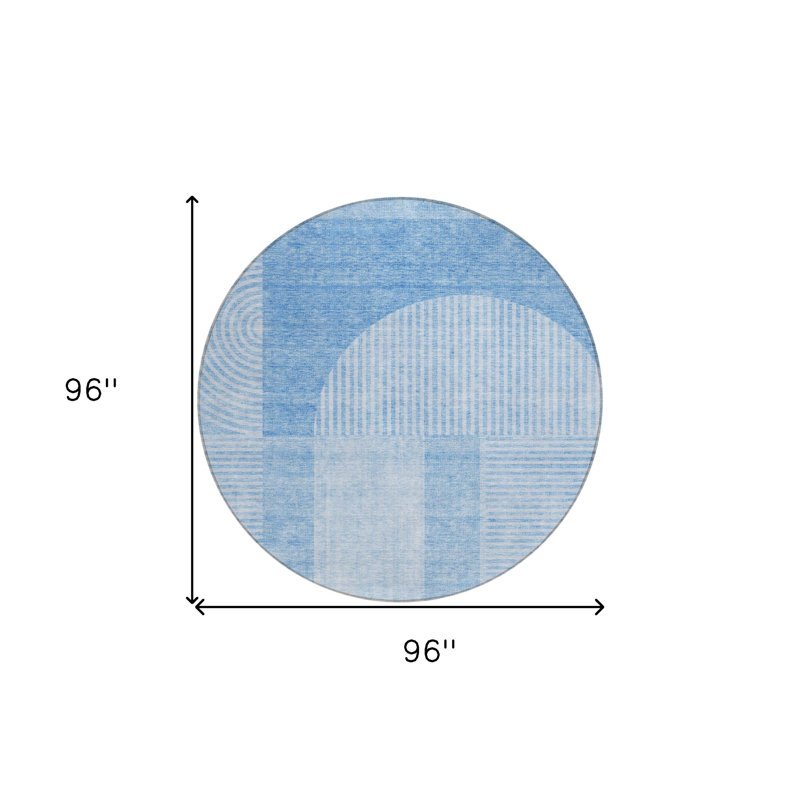 Tapis d'intérieur rond lavable géométrique bleu ciel et bleu denim HomeRoots 8 pi