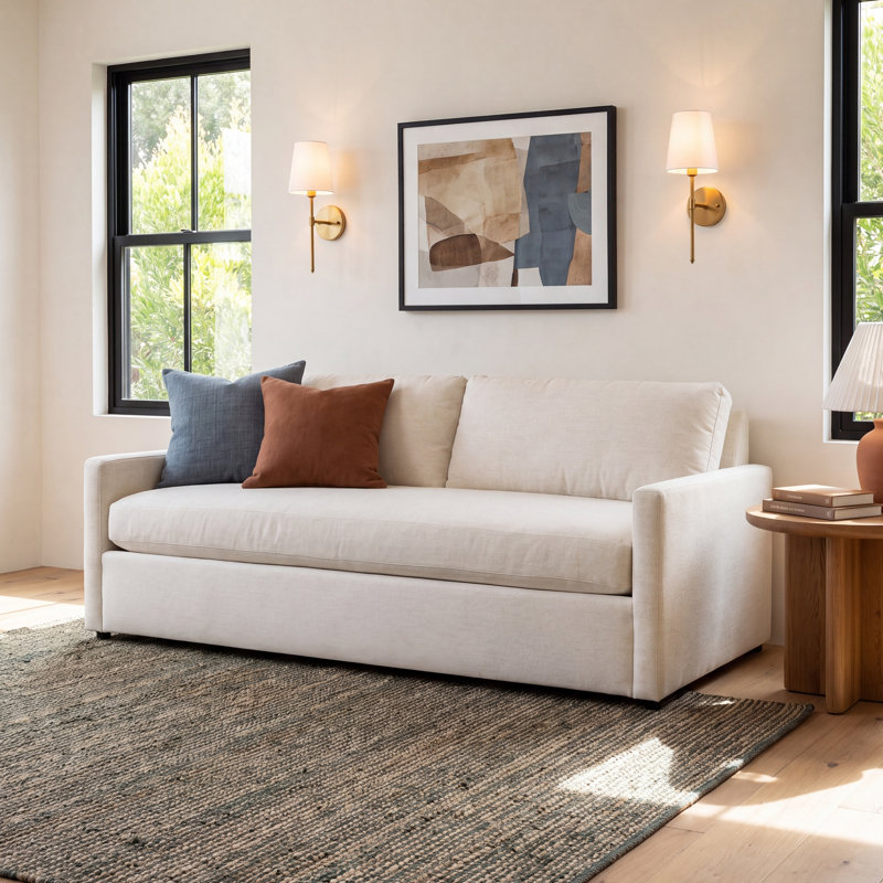 Damari 84'' Upholstered Bench Sofa, Nomad Snow Crypton® Chenille