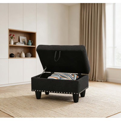 Banc repose-pieds rectangulaire avec rangement, repose-pieds capitonné à boutons avec rangement caché, repose-pieds rembourré à garniture rivetée pour le salon du vestibule
