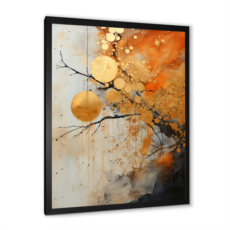 Gold Grey Rustic Reflections I - Abstract Collages Wall Art, Black Picture Framed, 20" H x 12" W x 1" D