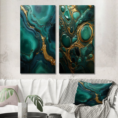Spiritual Stone Malachite Renewal - Ensemble de 2 impressions sur toile en géode de pierre