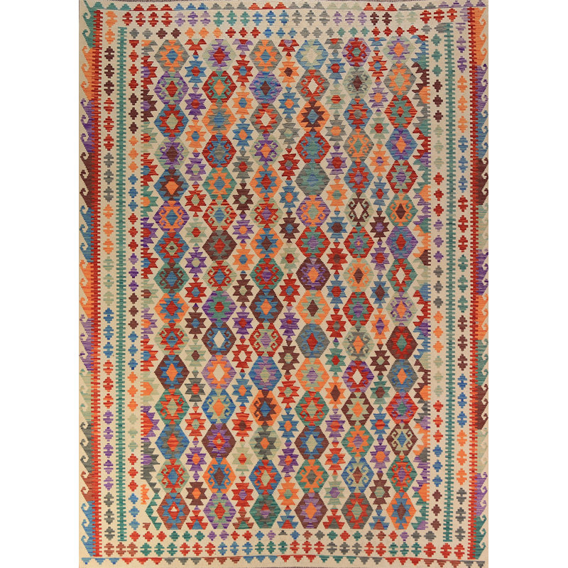 Tapis oriental en laine tissé à plat 9 x 12