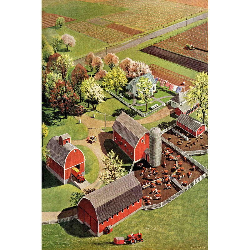 Red Barns 1 Piece Wrapped Canvas Wall Art, 76cm H x 51cm W