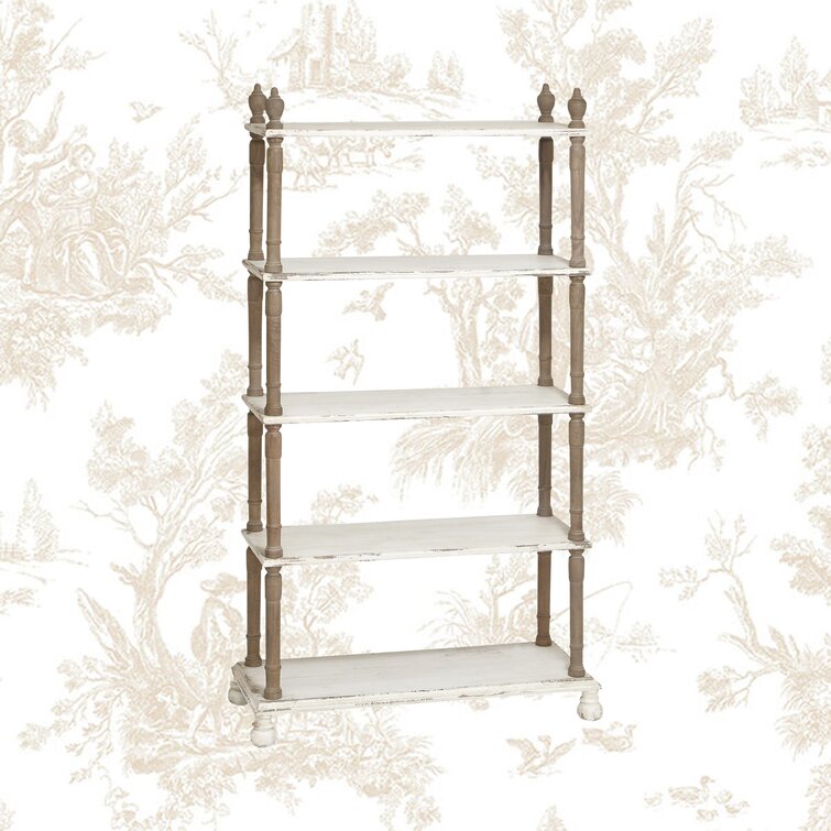 Adella White Wood Distressed Open 5 Shelf Shelving Unit with