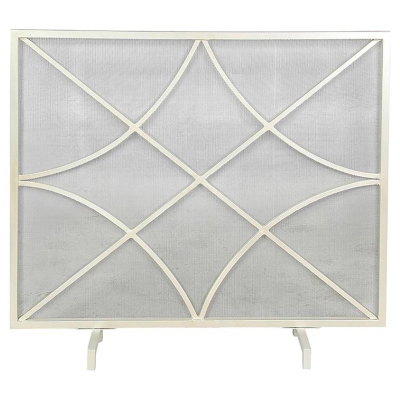 Boxwoods Bifold Iron Fireplace Screen, Oyster White