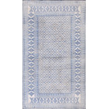 Small Allover Geometric White Blue Color Antique Cotton Pile Indian Agra Rug