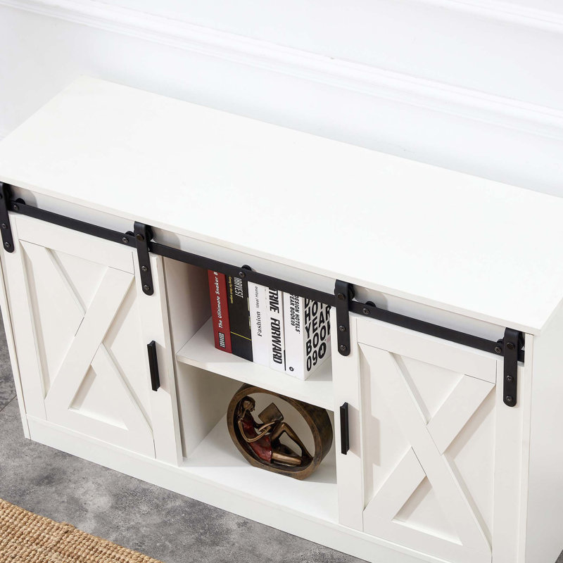 Stylish Wood TV & Storage Cabinet with Sliding Barn Doors - Versatile for Any Room, White