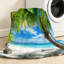 Jeté en molleton bleu ultra doux en flanelle, imprimé palmier tropical Palm Beach-130088816