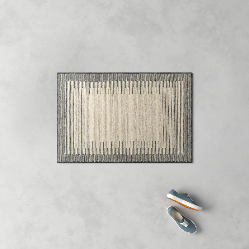 Rectangle Uptown Striped Handmade Hand Tufted Wool Area Rug in Beige/Gray, Rectangle 2' x 3'