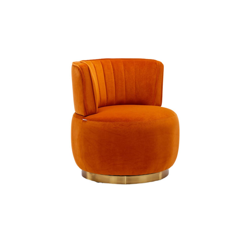 Alphonsine Upholstered Swivel Barrel Chair, Orange Velvet