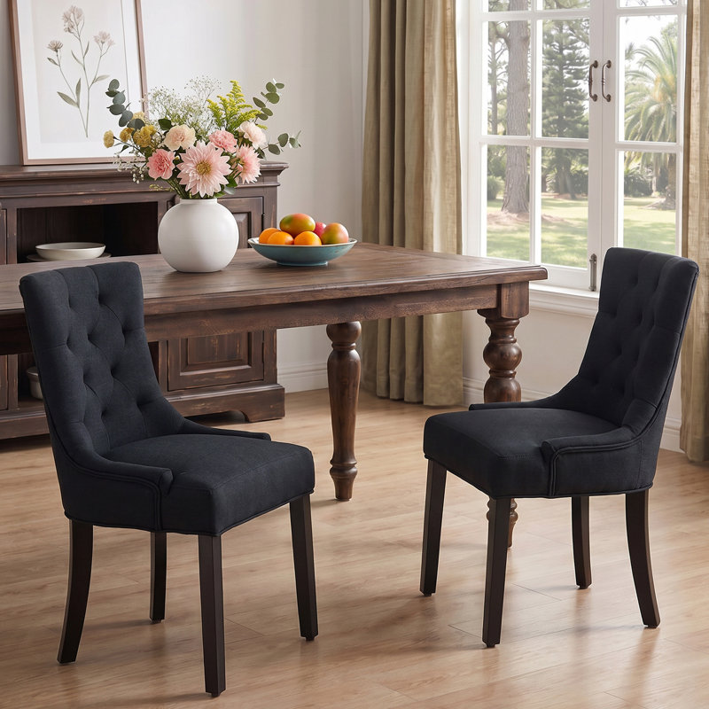 Chaise d'appoint rembourrée capitonnée à oreilles (ensemble de 2), Noir