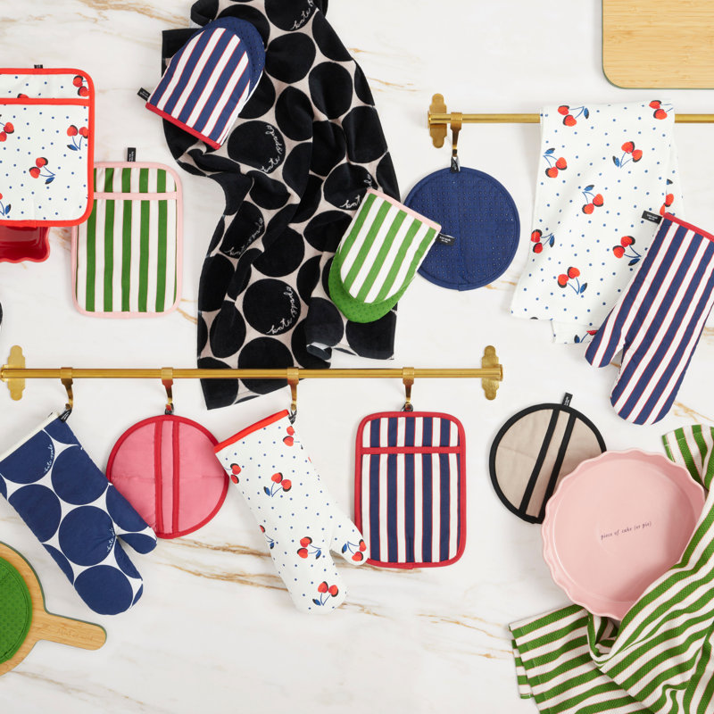 Kate Spade New York Stripe Oven Mitt, Heat Resistant, 100% Cotton, Navy Blue/Red