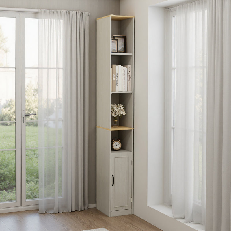 Armoire de rangement 72 po de haut mince, armoire de salle de bain autoportante étroite à 6 niveaux avec 1 porte et 2 tablettes réglables, étagères de rangement pour bibliothèque