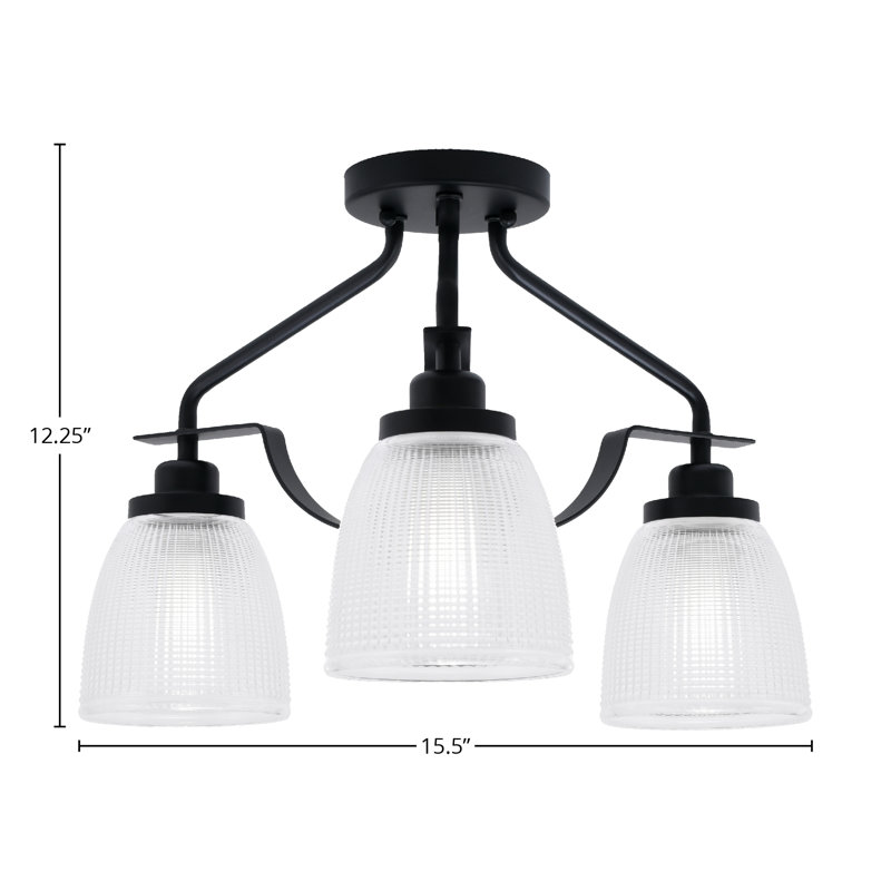 Odyssey 3 Light Semi-Flush Shown In Matte Black Finish With 5" Clear Ribbed Glass