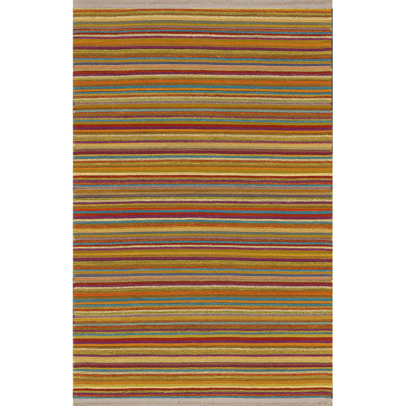Multicolor Striped Wicker Pattern Machine Washable Decorative Rug, Runner 3'3" x 6'7" Rug Pad Included