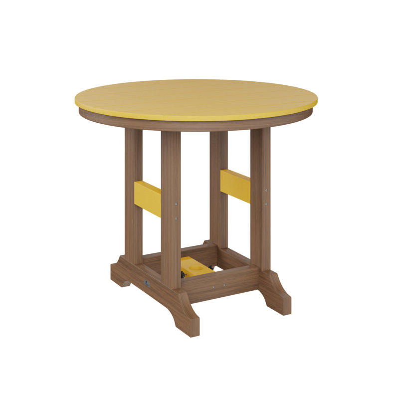 Garden Classic Outdoor Round Bar Table, Antique Mahogany, Sunburst Yellow
