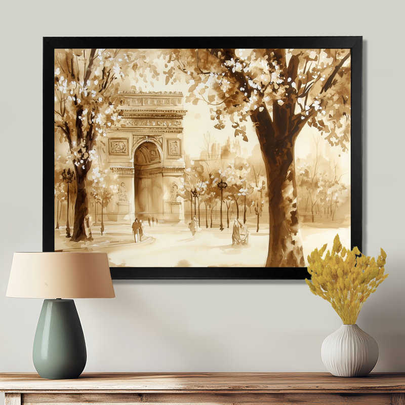 Décoration murale rétro «Arc De Triomphe In Paris - City Paris», Reproduction encadrée d'une seule photo sans pass, Noir
