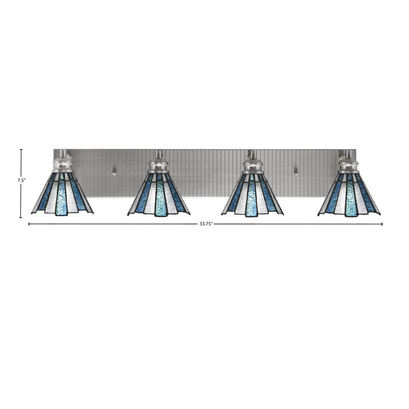 Barre d'éclairage de salle de bain 4 lumières Edge au fini nickel brossé avec verre d'art de glace de mer 7 po