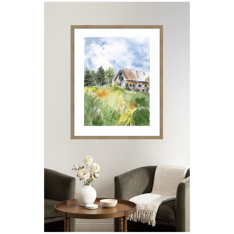 «Vermont Barn in Summer» par Patricia Shaw, reproduction d'art encadrée