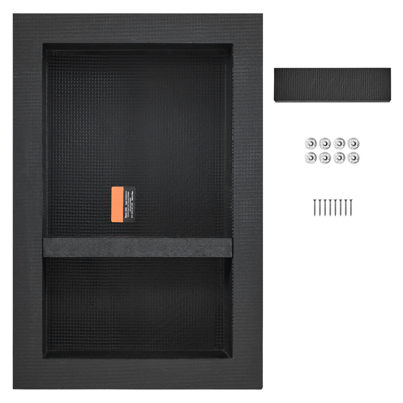Niche de douche prête pour le carreau 16 po x 24 po, organisateur double tablette, noir